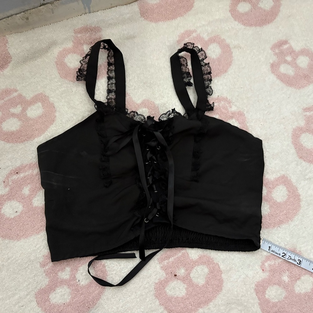 Black Lace-Up Crop Top
